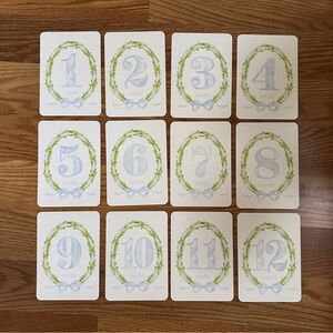 Baby Monthly Milestone Cards Set - Blue and Green wreathwith precious bow detail